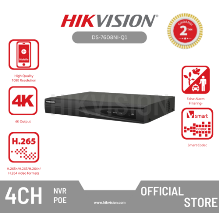 HIKVISION - DS-7608NI-Q1 NVR 8-ch 1U 4K Original