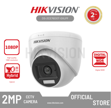 [DS-2CE76D0T-EXLPF] HIKVISION - DS-2CE76D0T-EXLPF Camera CCTV 2MP Smart Hybrid Light Indoor Fixed Original